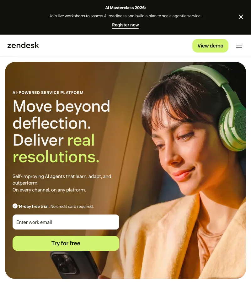 Screenshot of AI-Powered Service Platform - Zendesk